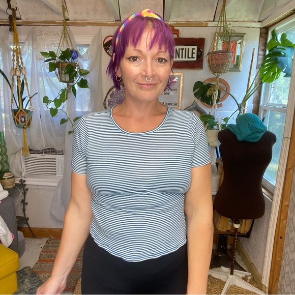 PacSun Tops - PacSun Basics Blue and White Striped Lightweight Cropped tee Size XSmall